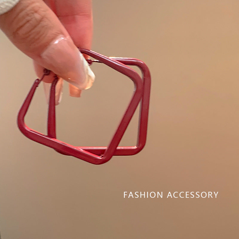 Style Retro Exaggerated Red Square Geometric Earrings
