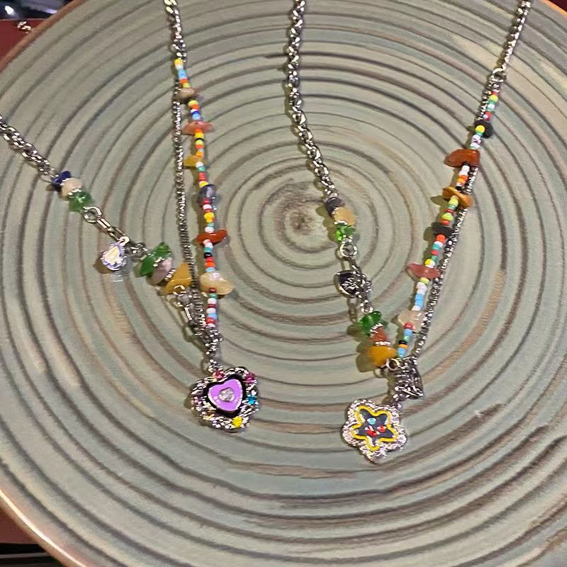 Stitching Loving Heart Zircon Female Personalized Minority Sweet Cool Hot Necklace