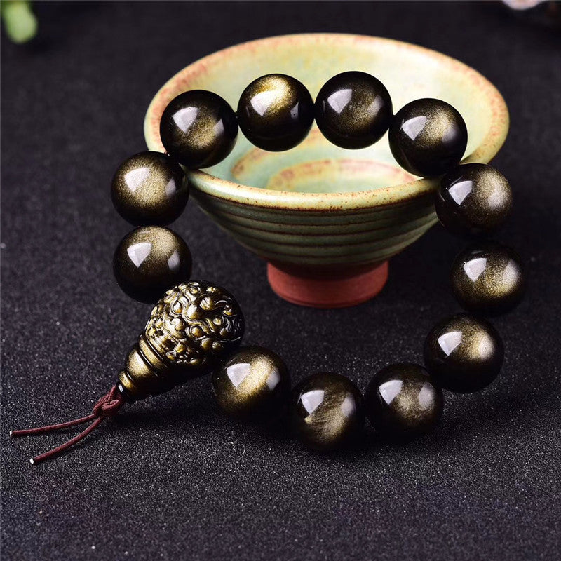 For Natural Mexican Obsidian Gold Lucky Pig Bracelets