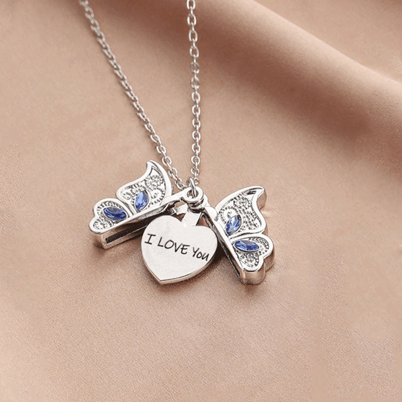 Women's Butterfly Heart Shape Album Box Necklace