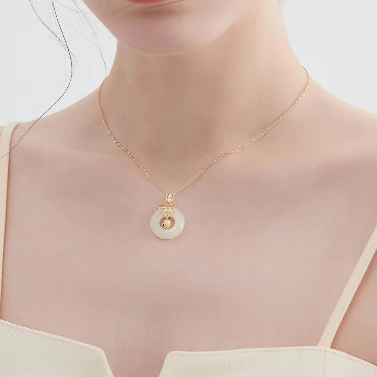 Women's Jade Peace Buckle Sier-plated Design High-grade Clavicle Chain Necklaces