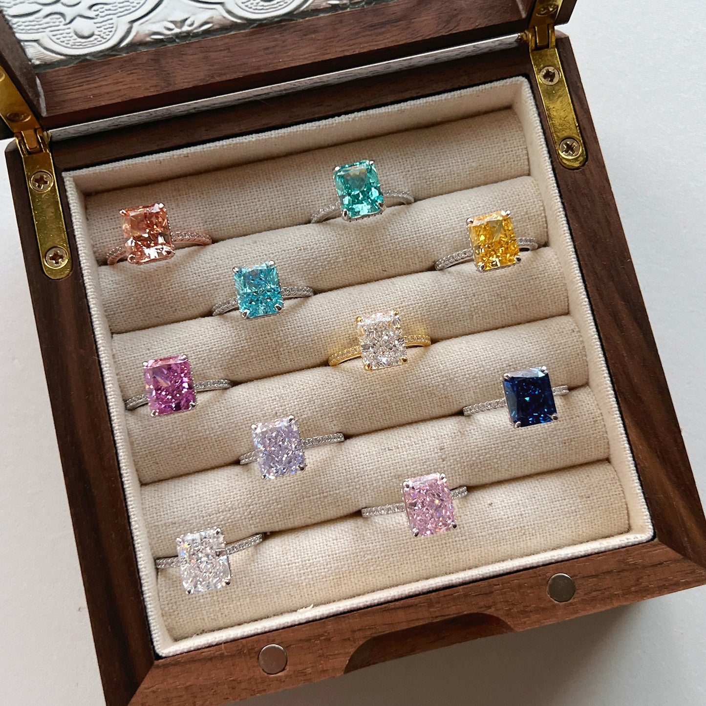 French Style Super Flash Square Diamond Ice Rings
