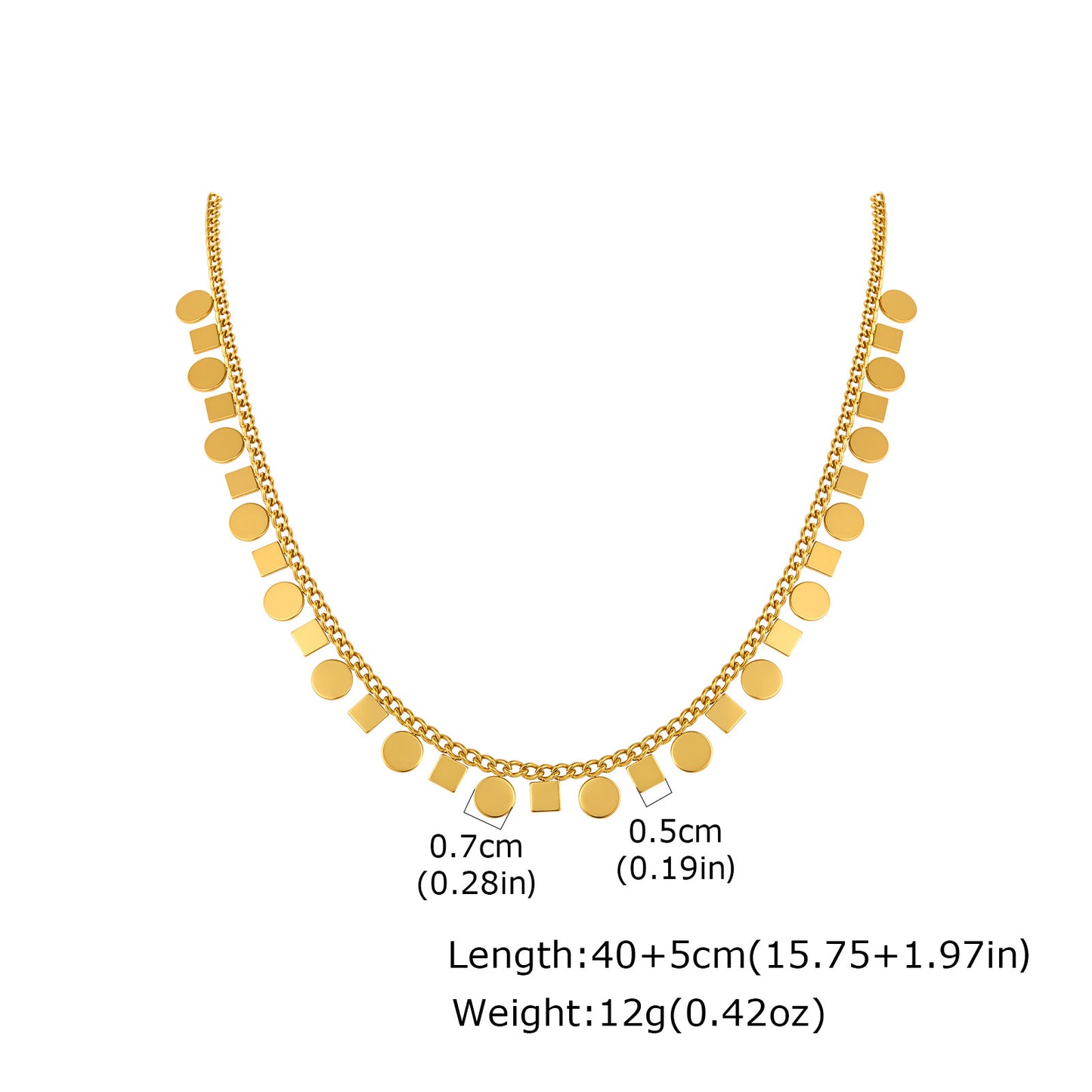Geometric Square Stainless Steel Button Chain Necklace