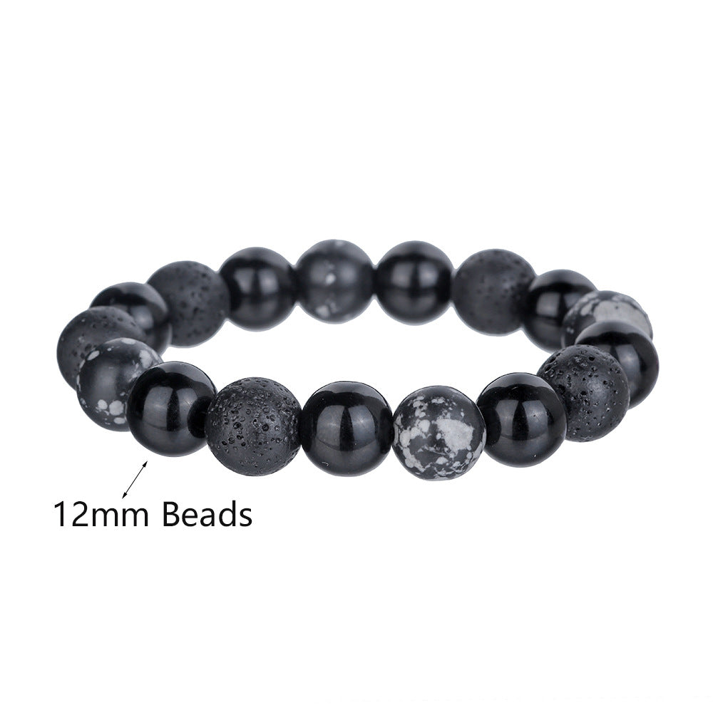 Women's & Men's Black Agate Haematite Snowflake Stone Design Bracelets