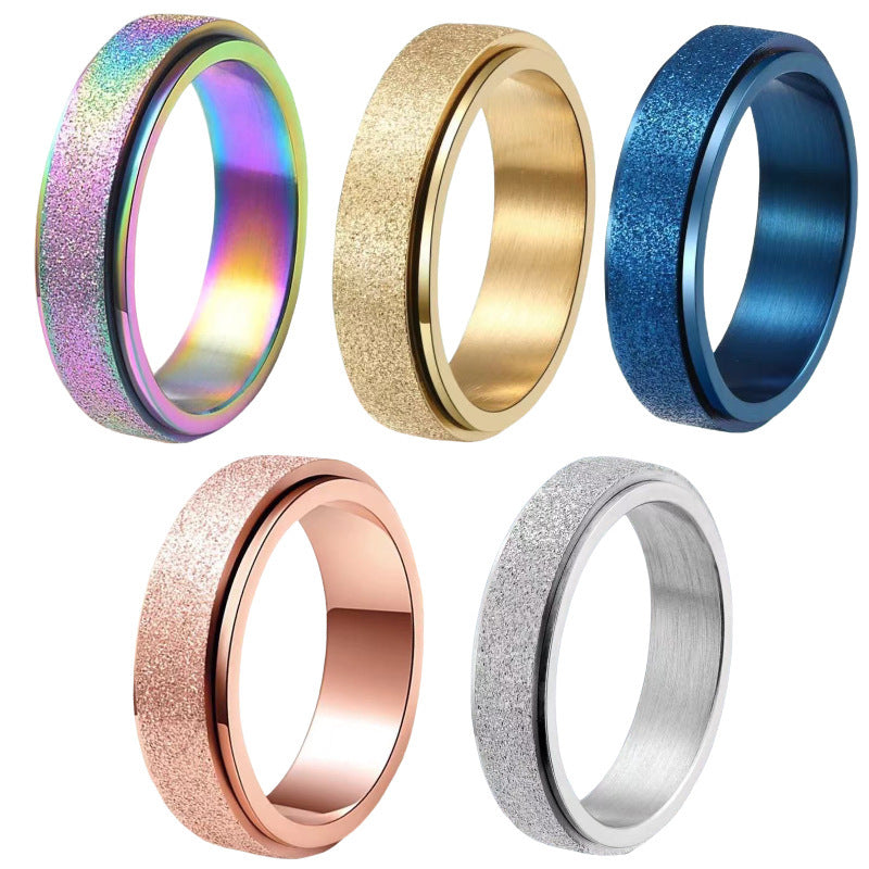 Men's Steel Rotating Frosted Female Cold Niche Rings