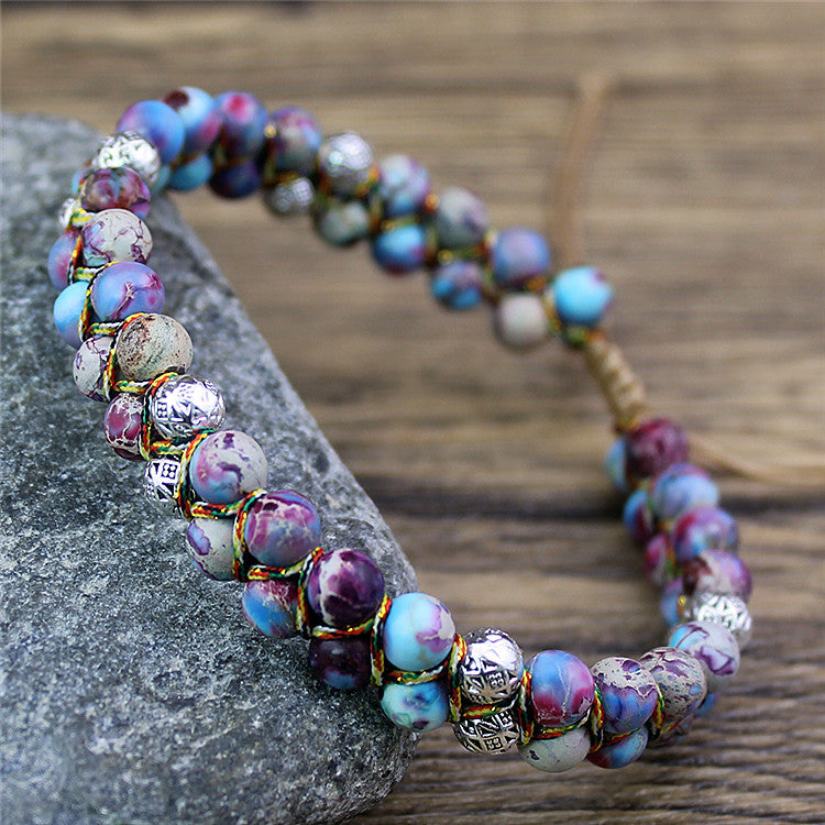 Hand-woven Purple Emperor Stone Yoga Energy Bracelets