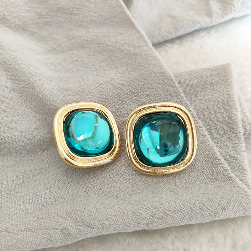 Women's Classic Style Medieval Geometric Amber Light Green Ear Clip Earrings