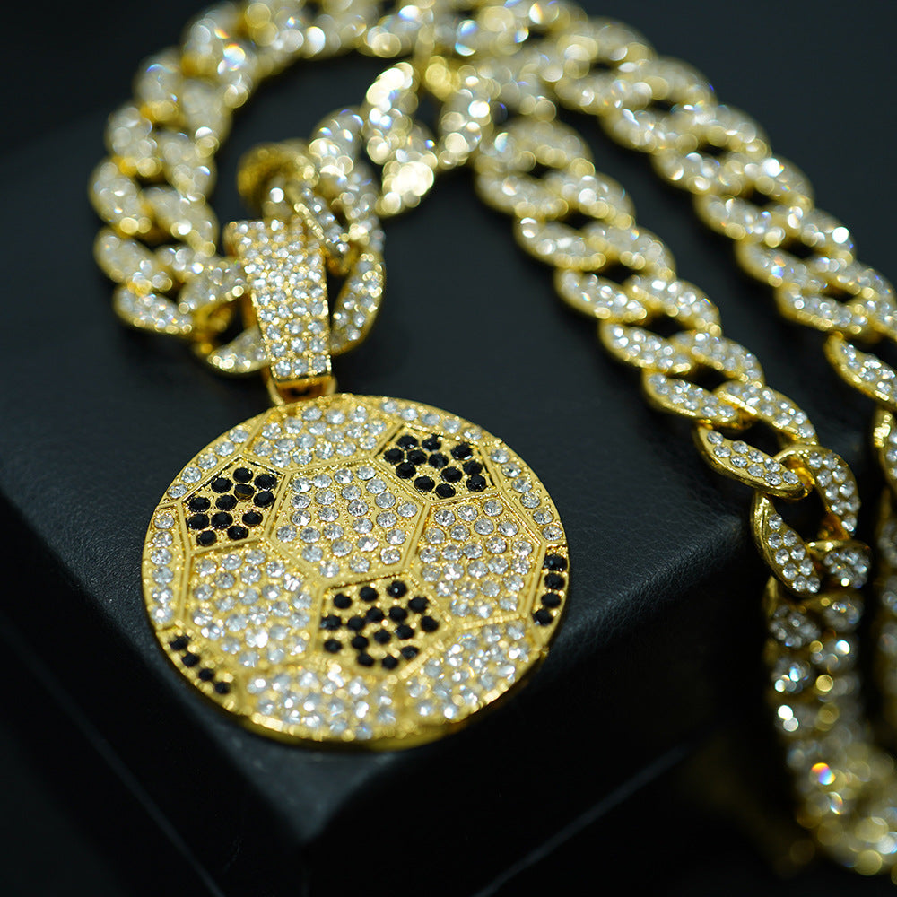 Men's World Cup Full Diamond Football Alloy Necklaces