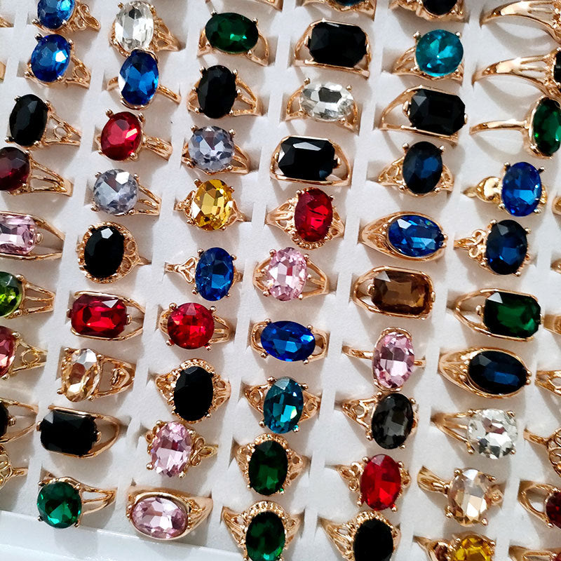 Women's Mixed Colored Glass Crystal Gemstone Ornament Rings