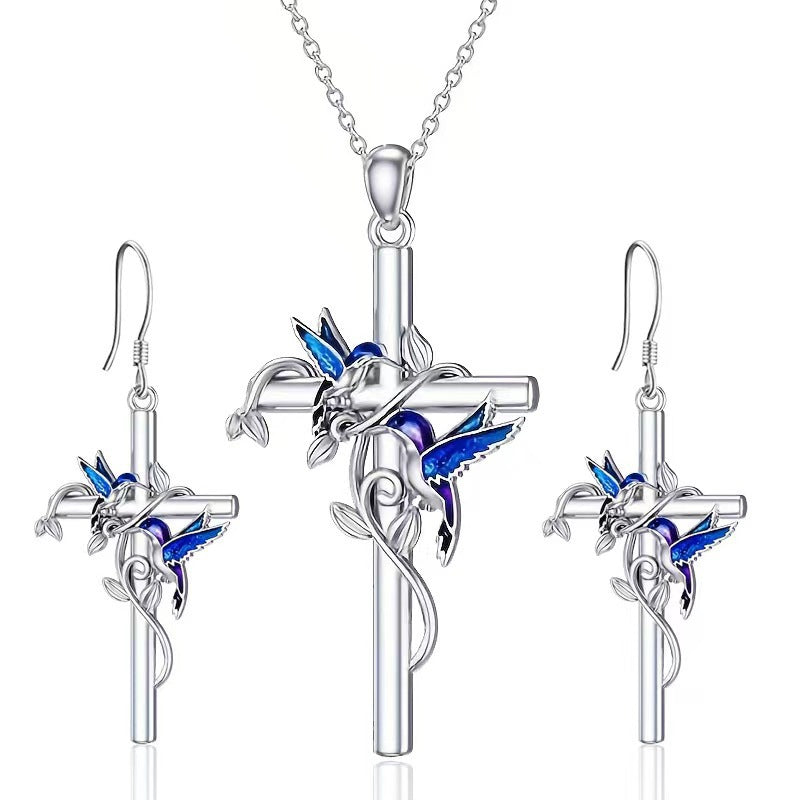 Stock Cross Bird Jewelry Suit Female Leaves Earrings