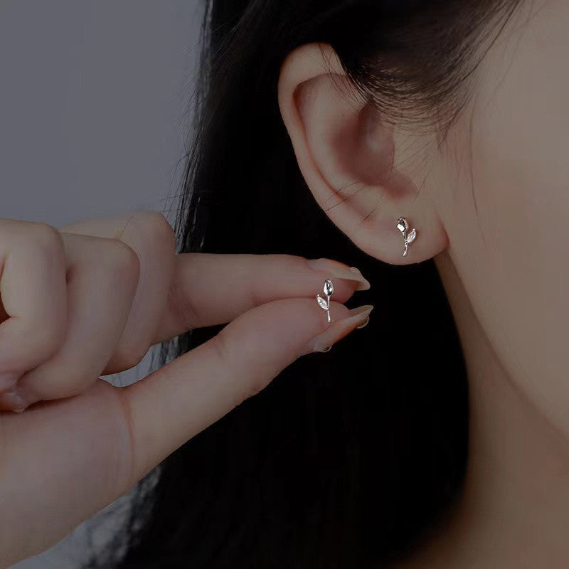 Tulip Female Sterling Sier Needle Rose Zircon Special Interest Earrings