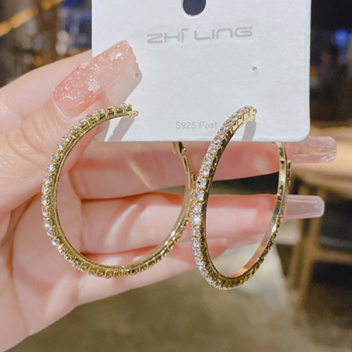 Shining Big Hoop Claw Chain Rhinestone Earrings