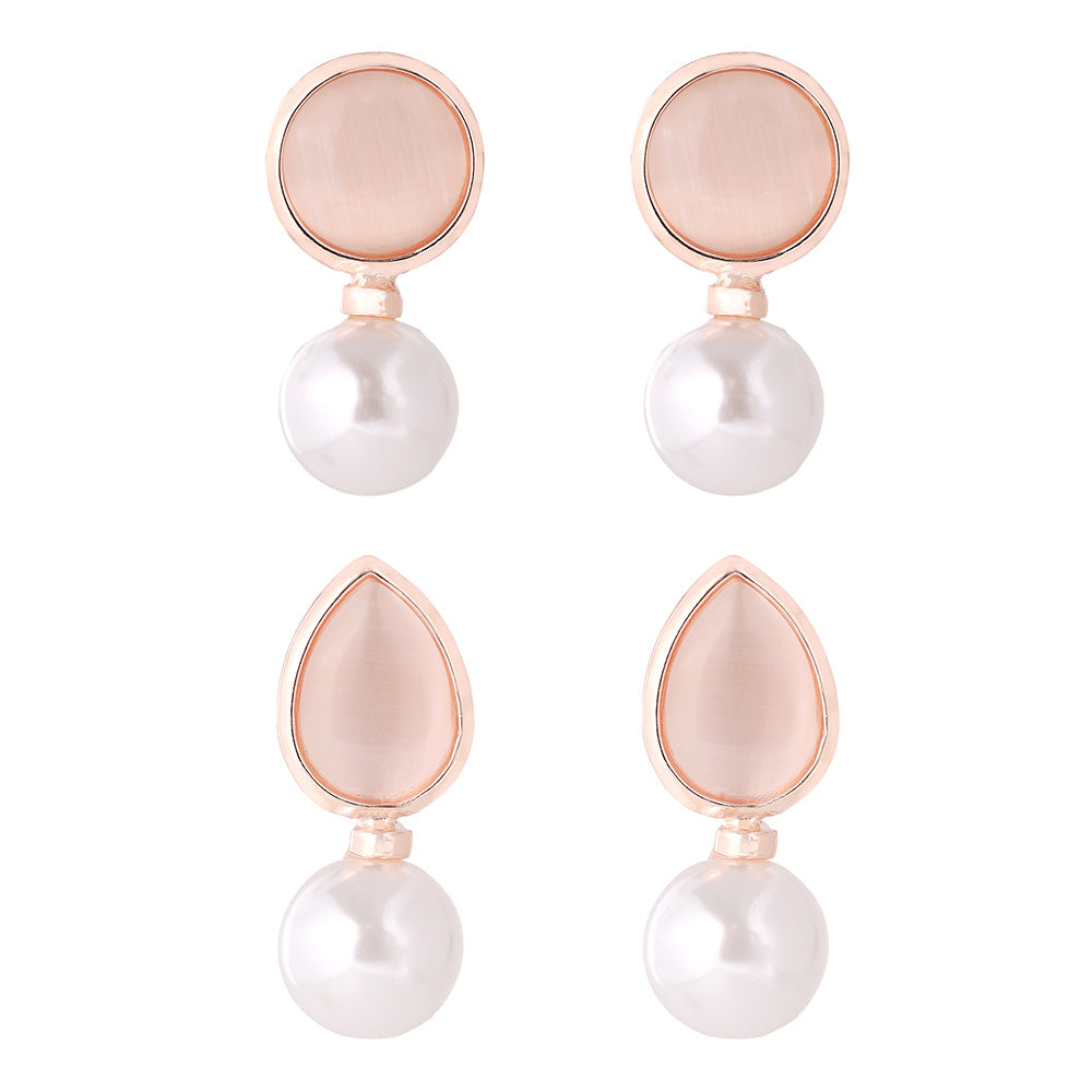 Korean Style Drop-shaped Round Opal Pearl Earrings