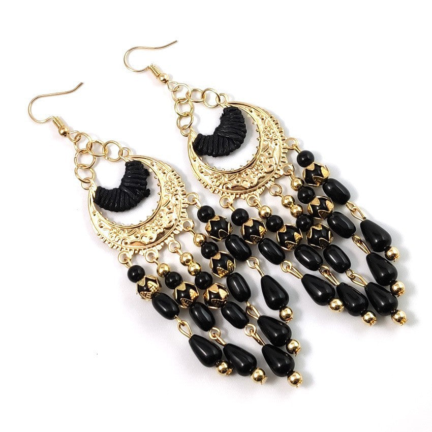 Resource Korean Fashion Crescent-shaped Bohemian Water Drop Tassel Earrings