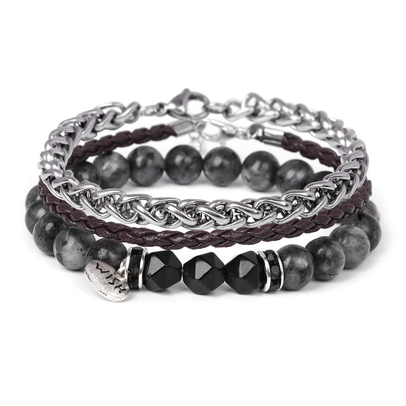 Men's Beads Hoop White Turquoise Leather Steel Bracelets