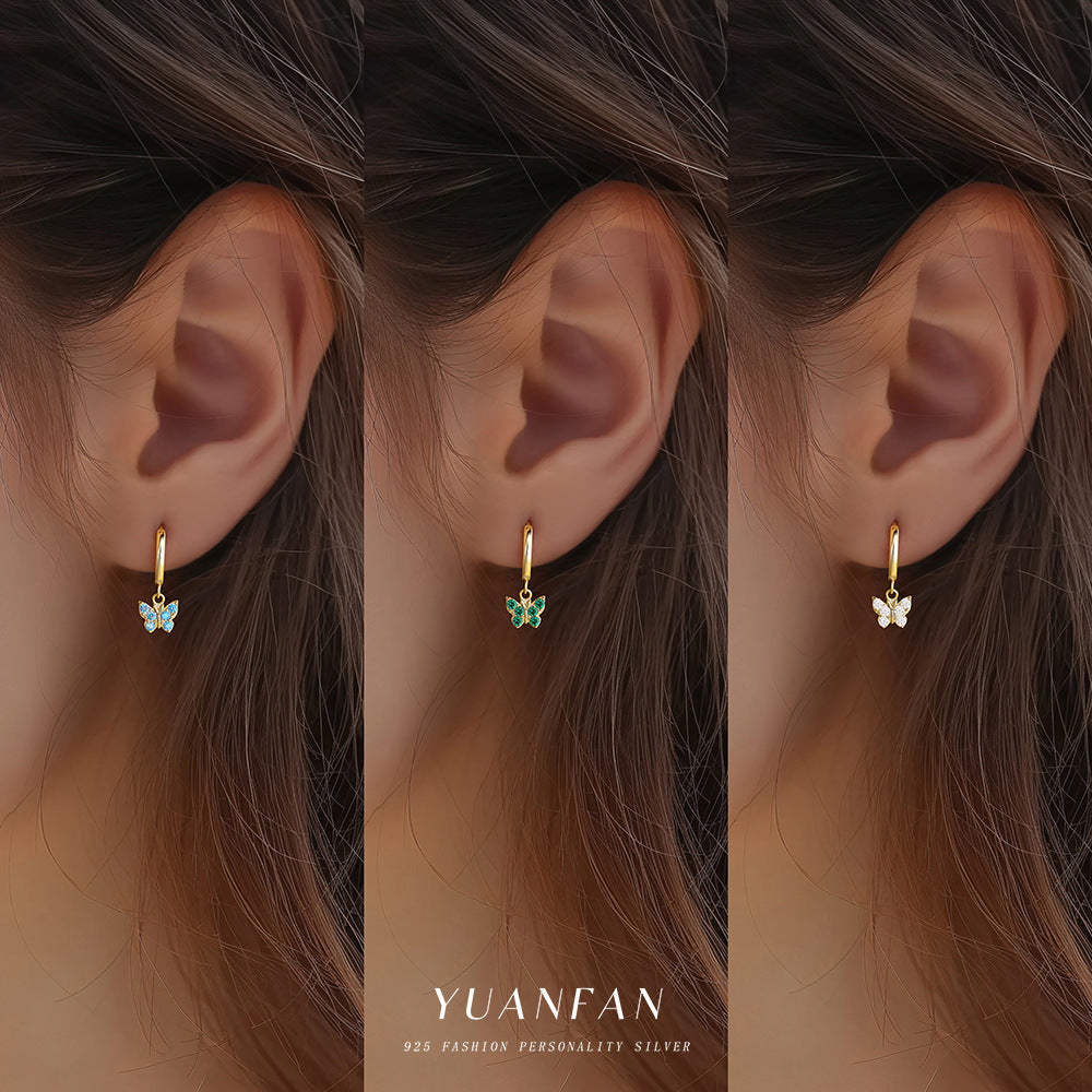 Sier Butterfly Zircon Eardrop Female Geometric Earrings