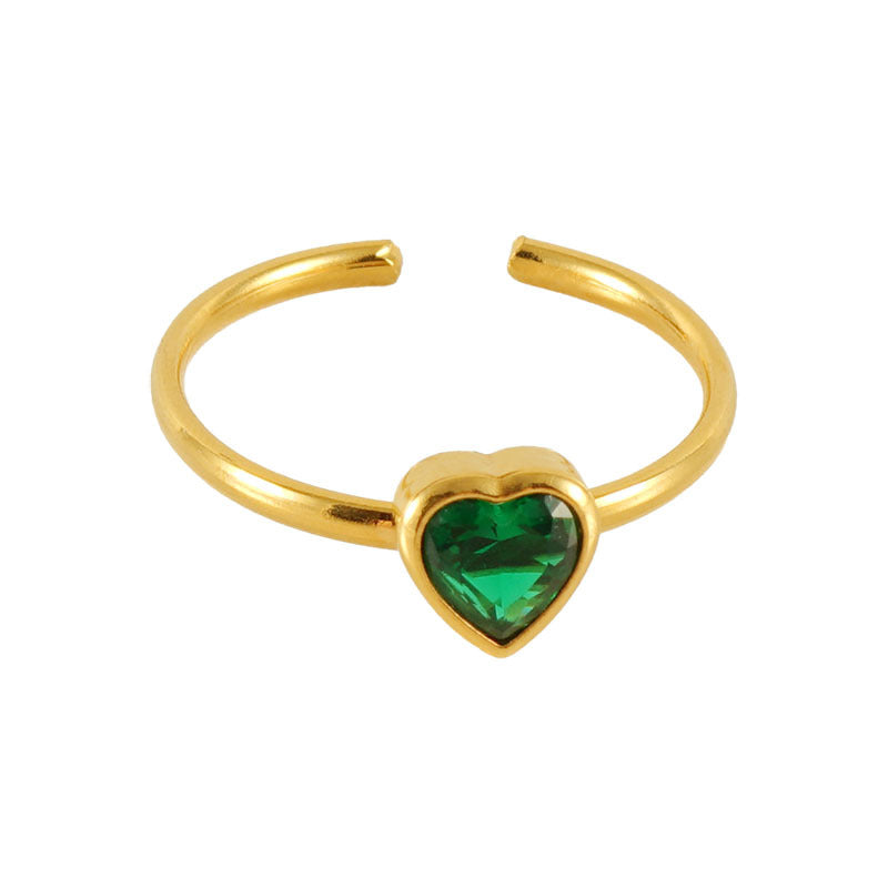 French Style Stainless Steel Colorful Heart-shaped Rings