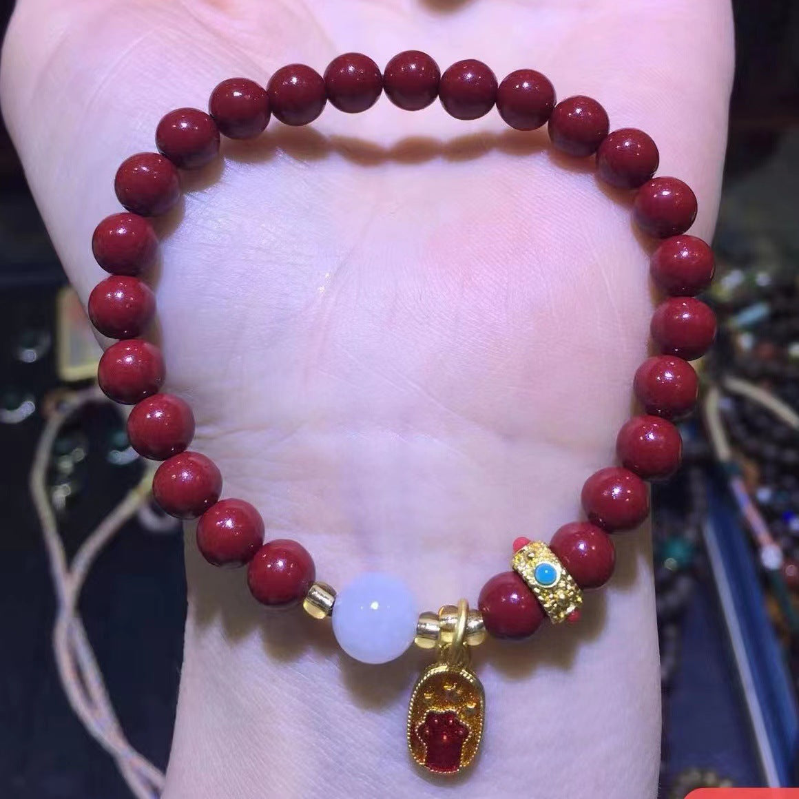 Women's Purple Gold Sand Cinnabar Beaded Single Ethnic Bracelets