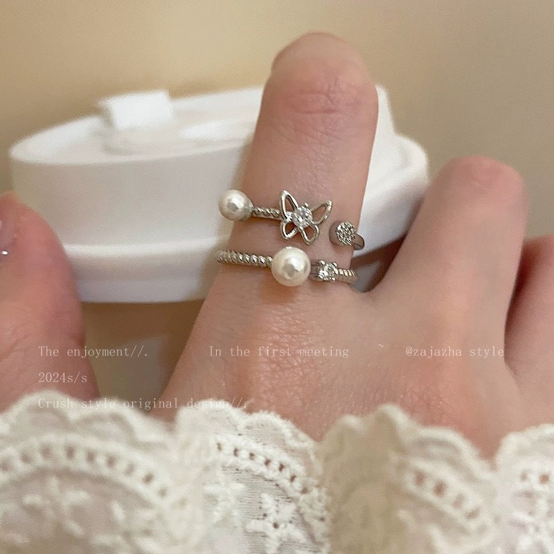 Pearl Butterfly Female Exquisite Design Inlaid Rings