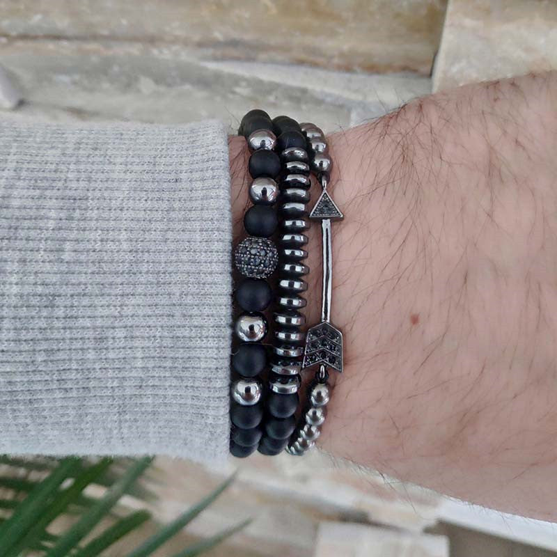 Men's Ornament Haematite Volcanic Rock Wooden Bead Bracelets