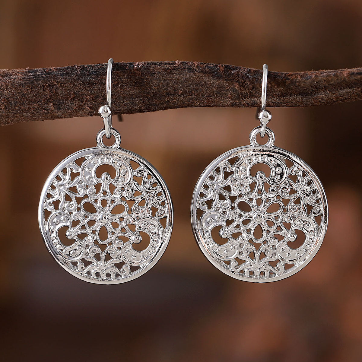 Retro Ethnic Style Geometric Hollow Carved Earrings