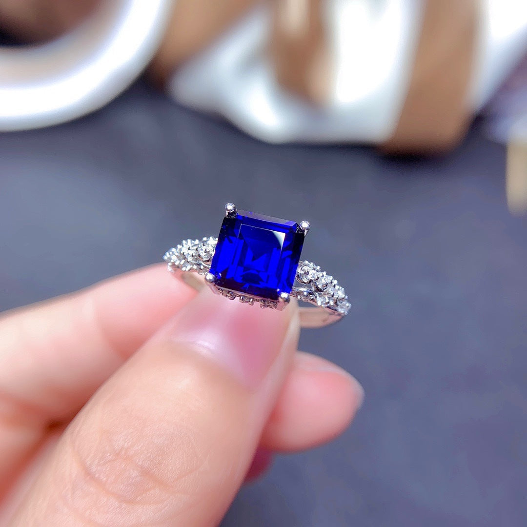 Princess Square Diamond Royal Blue Open Rings