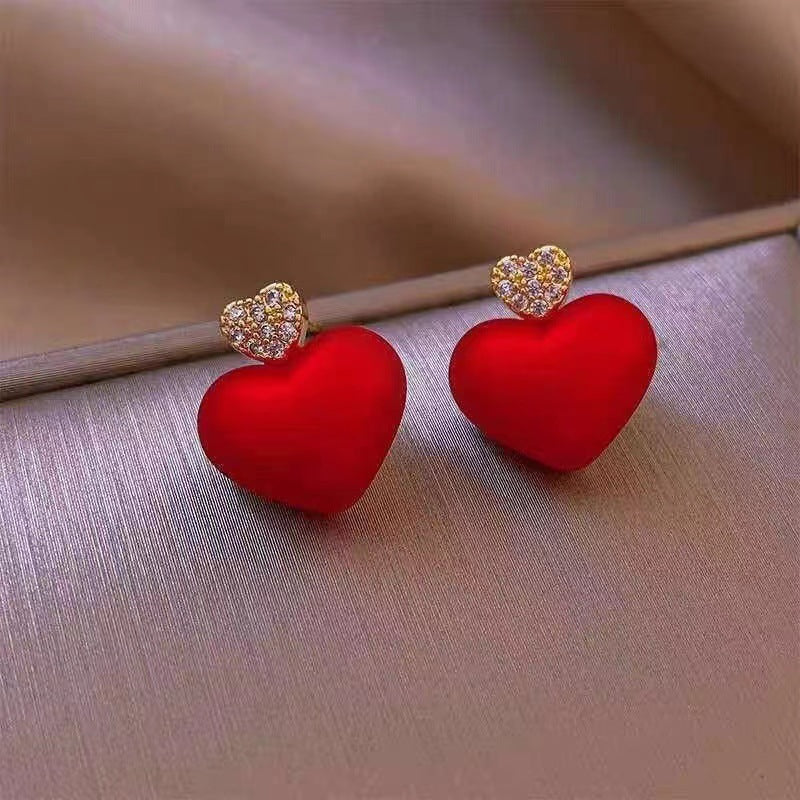 Women's Red Petal Elegant High-grade Round Face Earrings