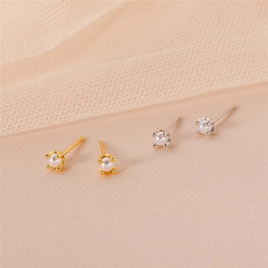 Sier Needle Pearl Simple Small Ear Bone Earrings