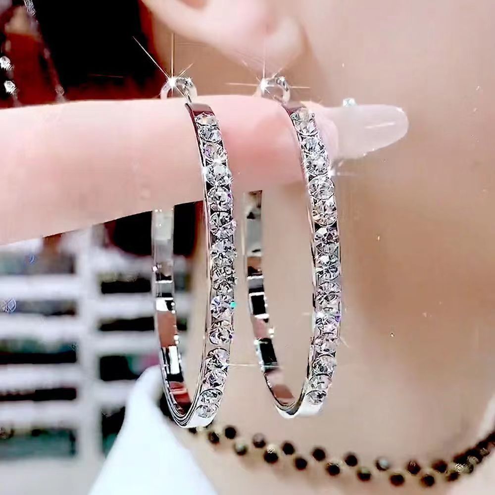 Style Exaggerated Shiny Big Hoop Face Slimming Temperament Rings