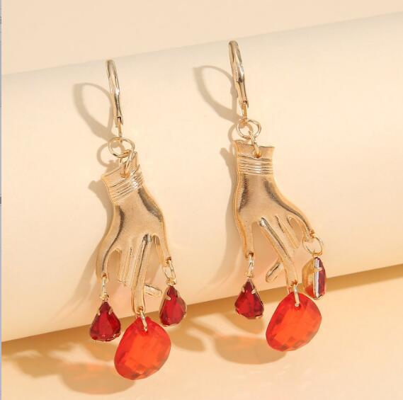 Vintage Creative Exaggerating Hand-held Cross Water Drop Earrings