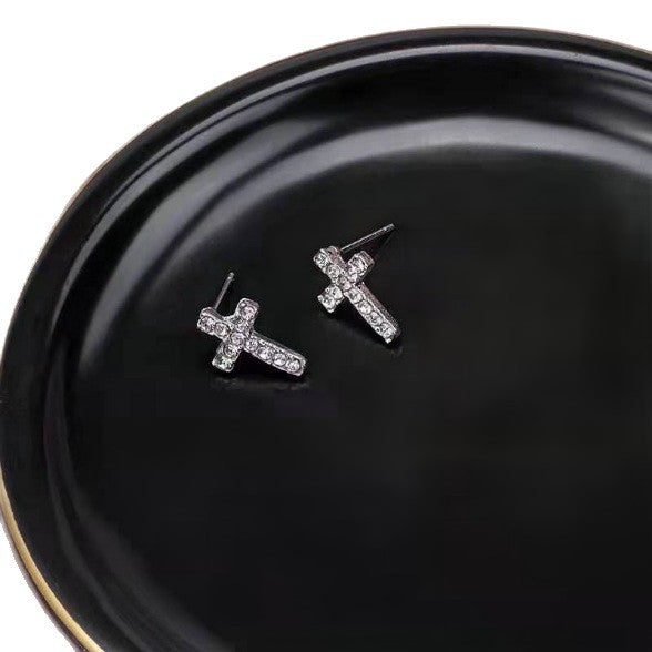 Fashion Cross Diamond Sweet Small Full Earrings