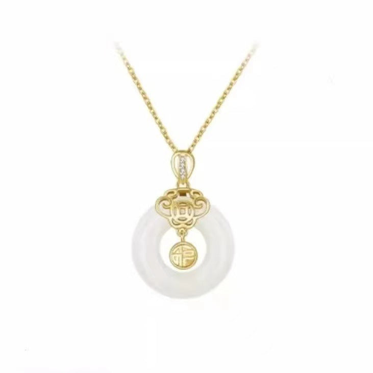Women's Jade Peace Buckle Sier-plated Design High-grade Clavicle Chain Necklaces