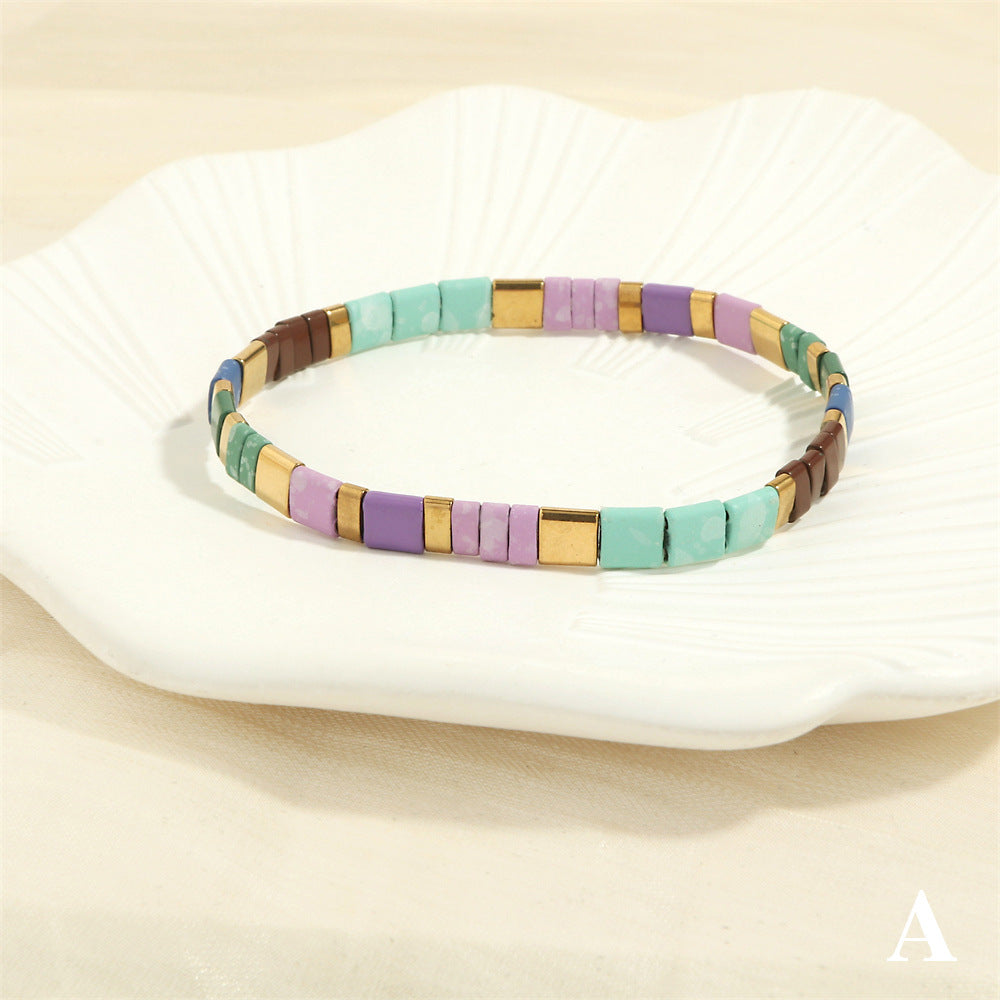 Women's Bohemian Design Bead Elastic Twin Color Bracelets