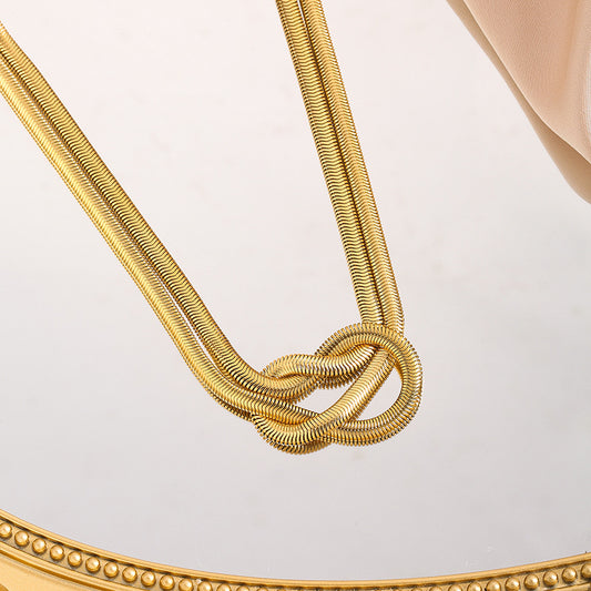 Women's Personalized Knot Design Double Layer Snake Bones Chain Titanium Necklaces
