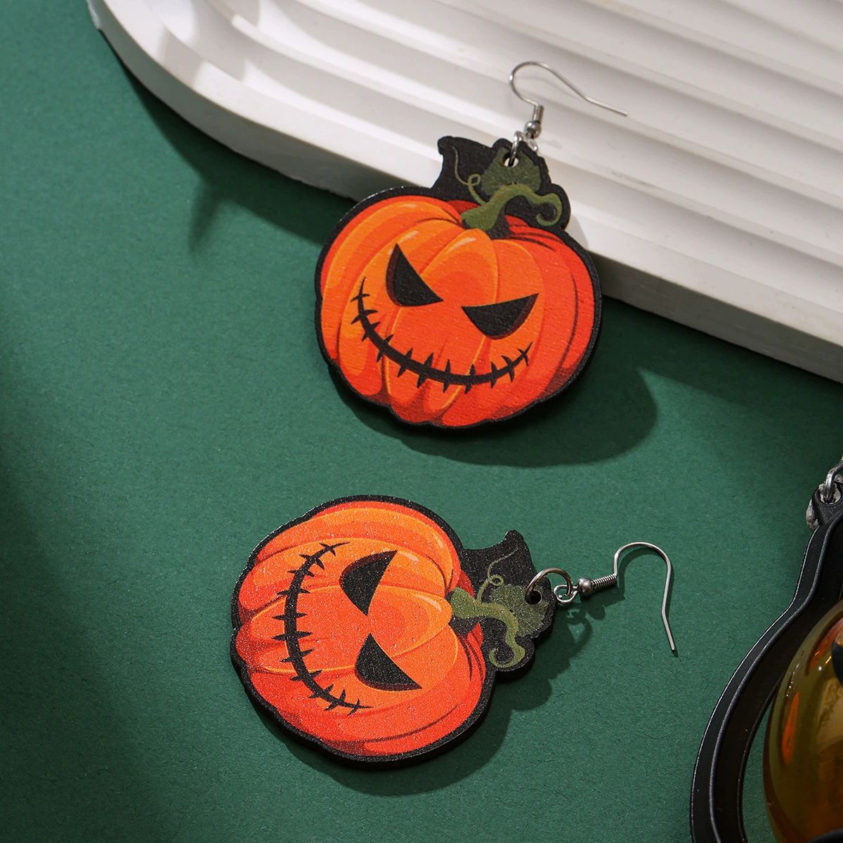Holiday Funny Pumpkin Green Fur Monster Personalized Earrings