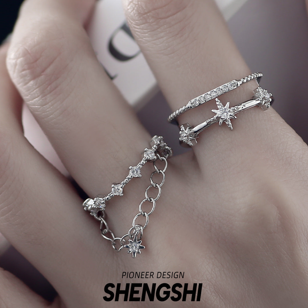 High-grade Light Luxury Tassel Six-pointed Chain Rings