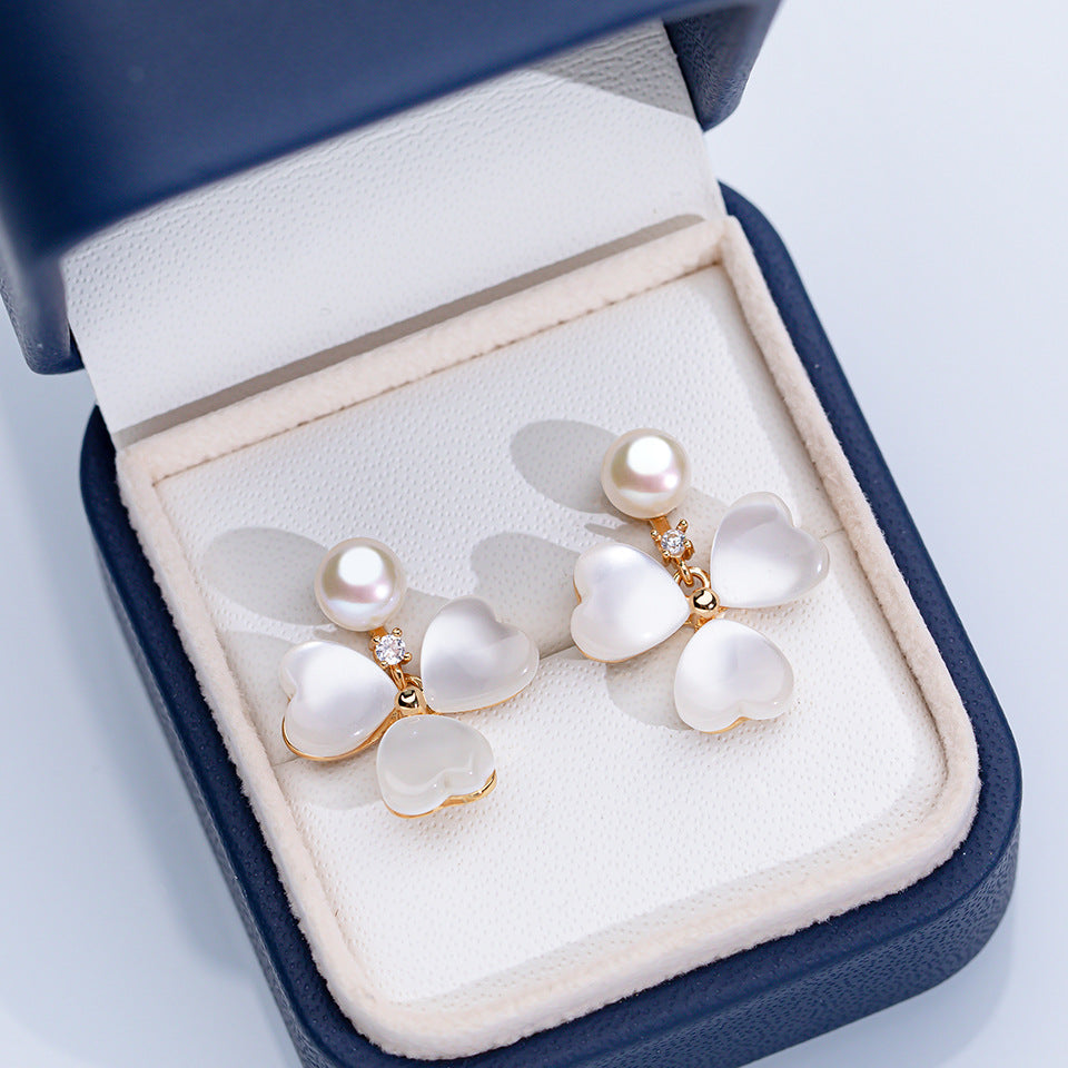 Natural Freshwater Pearl Ear Sterling Sier Needle Lily Eardrops Stud Earrings