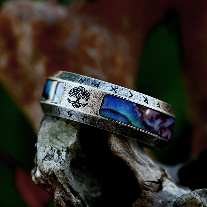 Stainless Steel Distressed Viking Letters Retro Fashion Rings