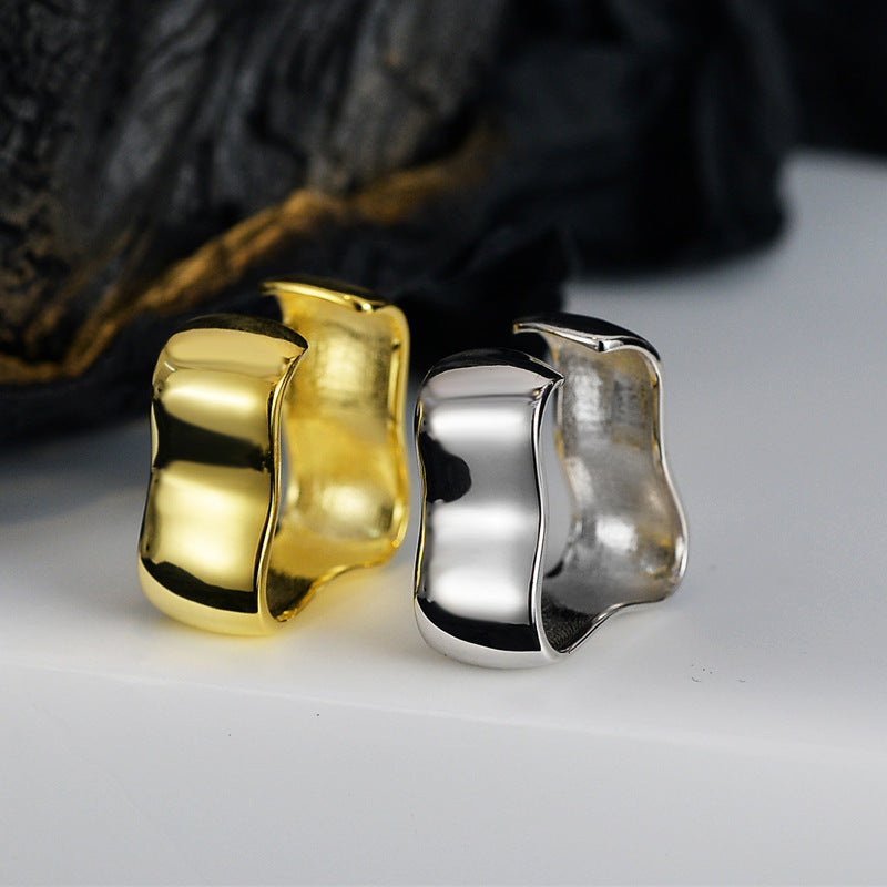 Women's Glossy Wave Sterling Sier Neutral Hand Rings