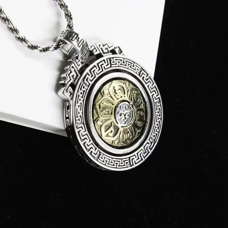 Men's Retro Heart Sutra Six Words Mantra Protective Necklaces