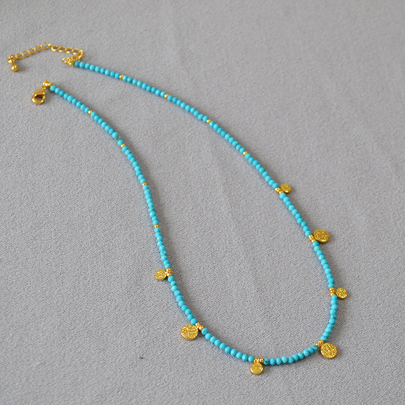 Retro Lapis Turquoise Beaded Gold Coin Simple Temperament Pendants