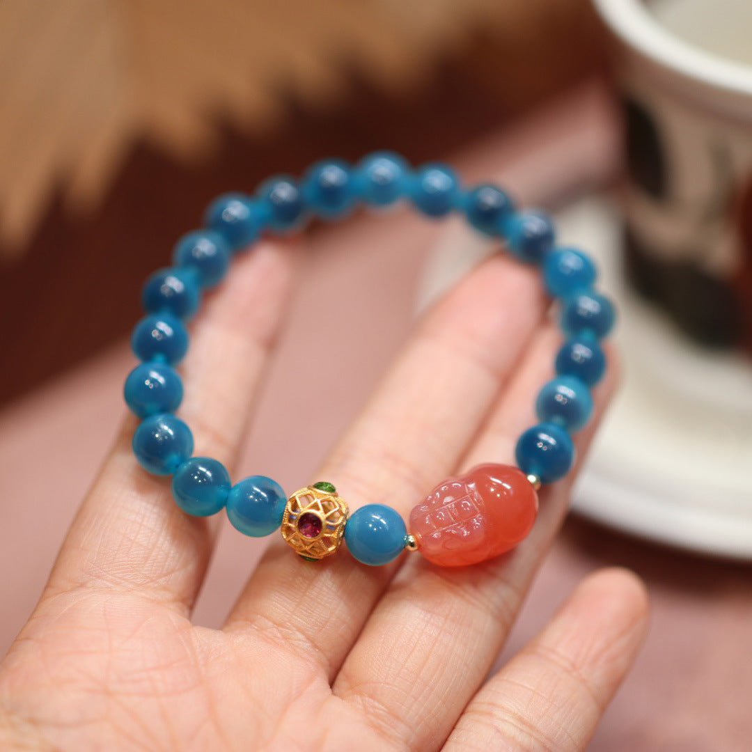 Natural Blue Sugar Heart Agate Female Half Bracelets