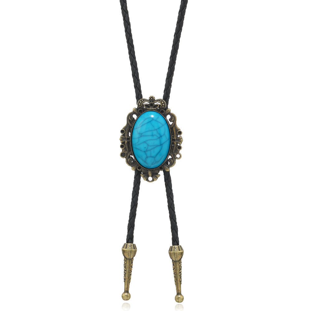 Men's Simple Turquoise Flower Alloy Long Polo Necklaces