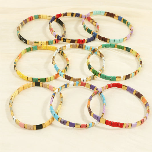 Women's Bohemian Design Bead Elastic Twin Color Bracelets