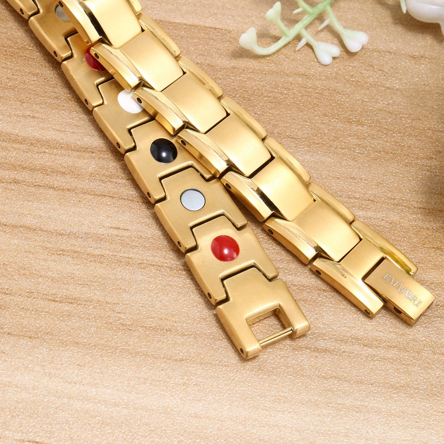 Men's Detachable Magnet Beveled Black Gold Mature Golden Bracelets