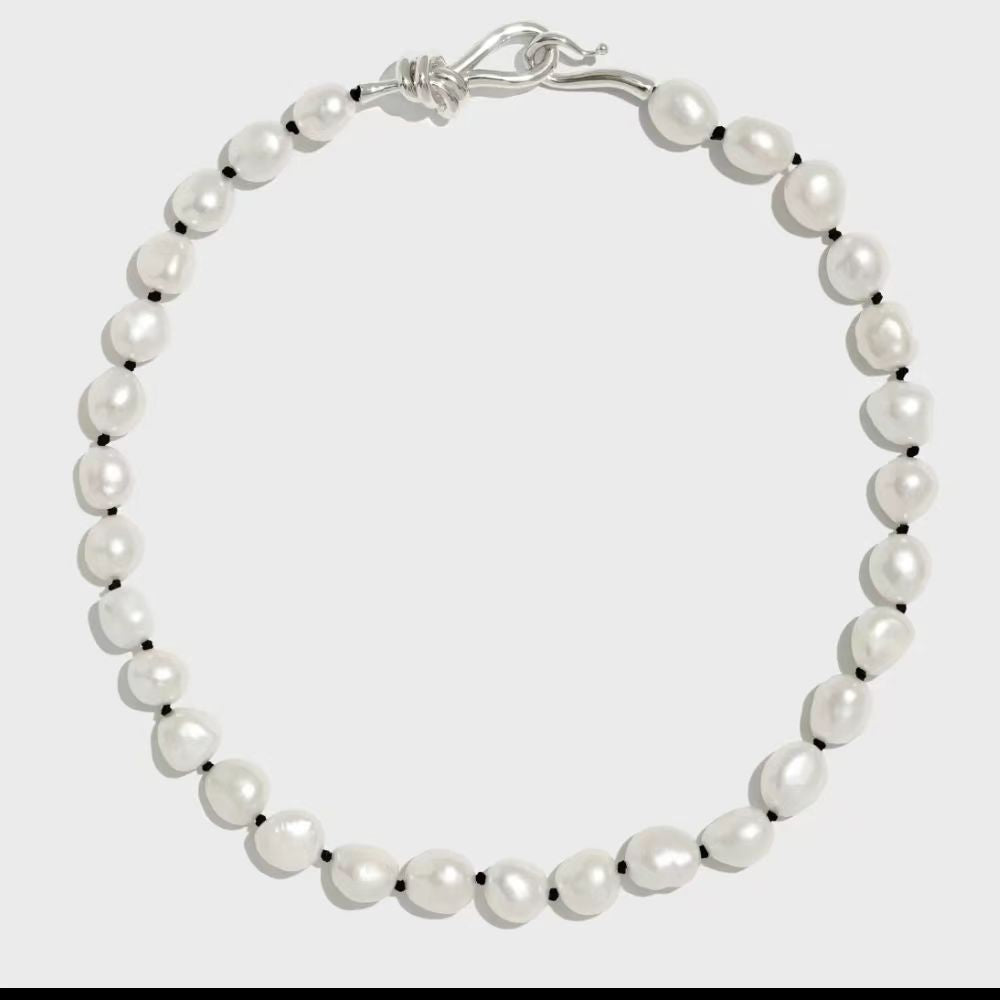 Women's Natural Pearl String Button Niche Design Retro Sier High-grade Necklaces