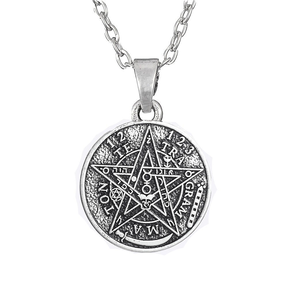 Pattern Round Five-pointed Lucky Pentagram Double-sided Necklaces