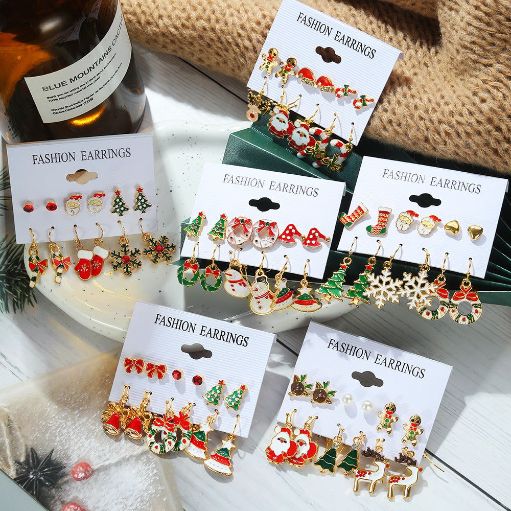 Women's Series Snowflake Bell Combination Suit Cartoon Dripping Earrings