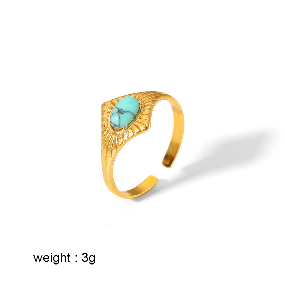 Titanium Steel Inlaid Turquoise Gold Stainless Rings