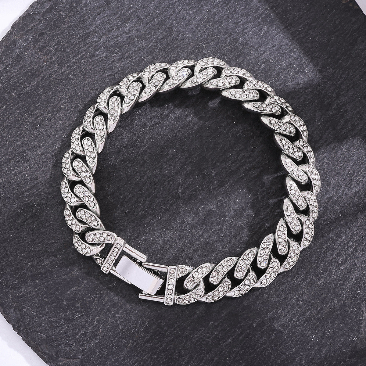 Women's & Men's Full Diamond Cuban Design Couple Titanium Steel Bracelets